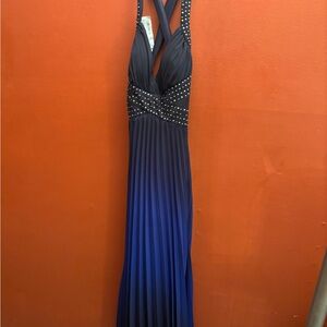 Betsy & Adam Elegant Dark Navy Dress with Silver Accents- Worn once/dry cleaned